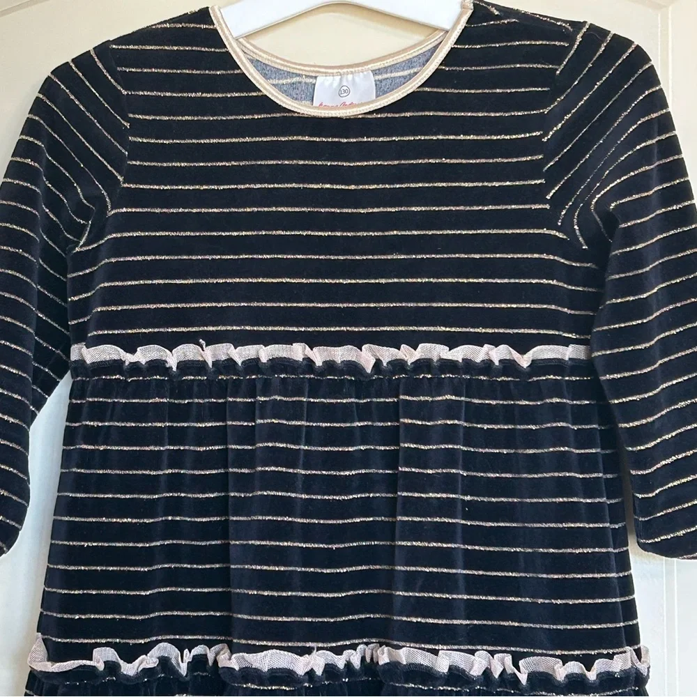 Sz8 Hanna Andersson Striped Lurex Velour Dress - Picture 3 of 7